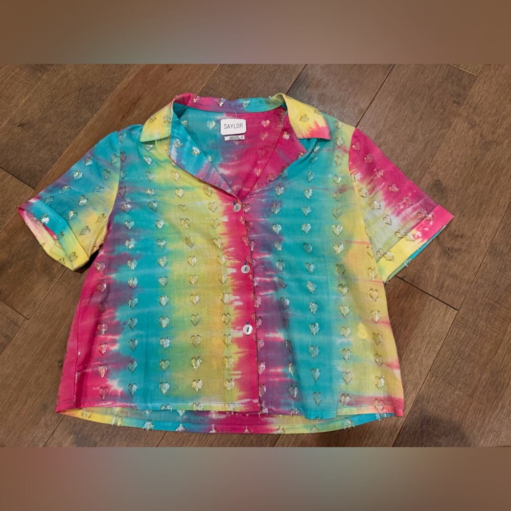 NWOT Saylor Ximena Rainbow Tie Dye Button Down Shirt - XS